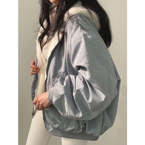 Women's Winter Coats Puffer Long Sleeve Oversized Full Zipper Warm Jackets Blue - Picture 4 of 6